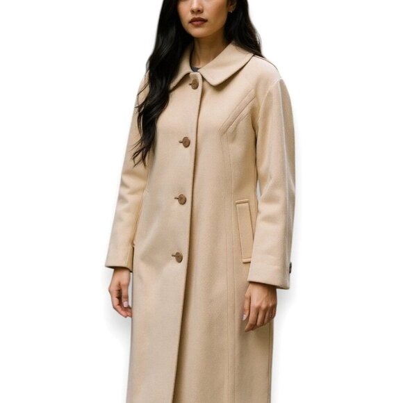 Vintage 100% Cashmere Car Coat Long Oatmeal Beige Minimalist Overcoat - Picture 12 of 12